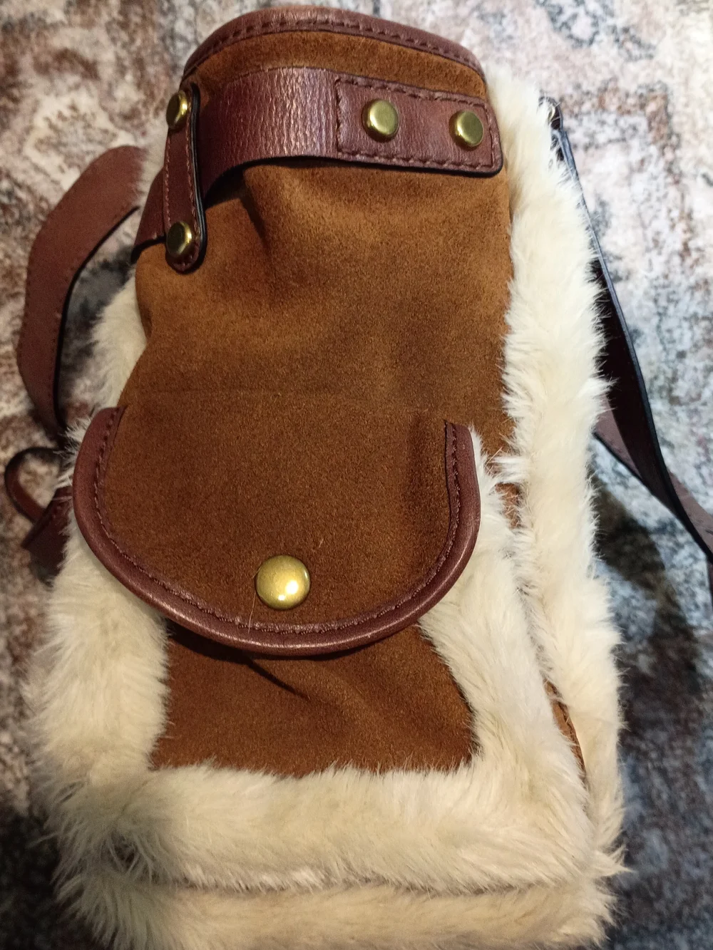 Fossil Long Live Adrina - Brown Cow Hide & Leather Tote with Faux Fur Trim - Picture 7 of 11